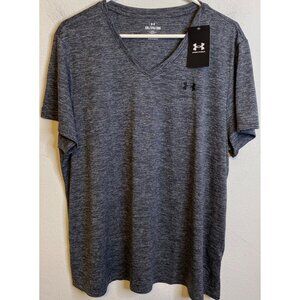 NEW Under Armour Women Short Sleeve Loose Athletic Top Shirt Vneck Gray 2XL